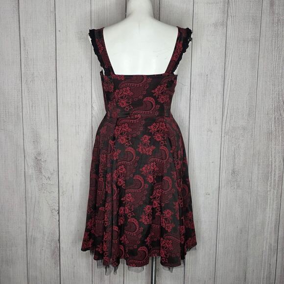Hearts & Roses Corset Dress Gothic Lolita Black & Wine Red Floral, sz 12 - Picture 5 of 6